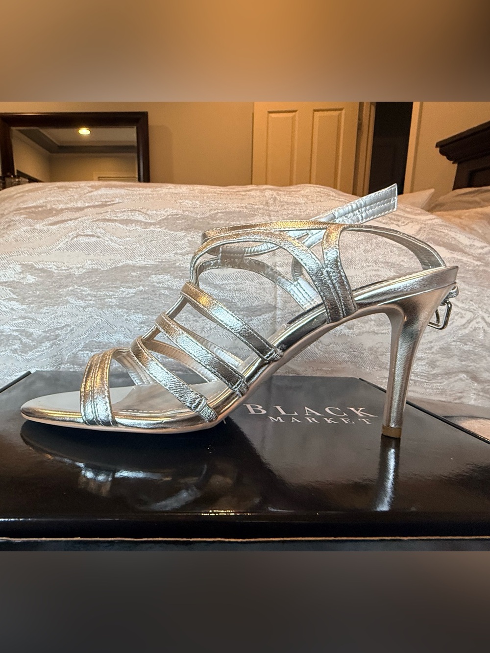 WHBM Lilianna Silver Strappy High Heel Sandals for Women New